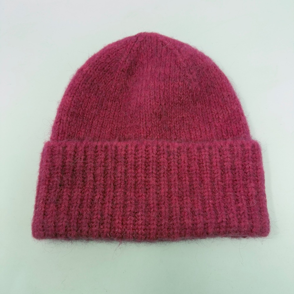 Madewell Magenta Pink Alpaca Wool Blend‎ Ribbed Cuff Beanie Hat NI566